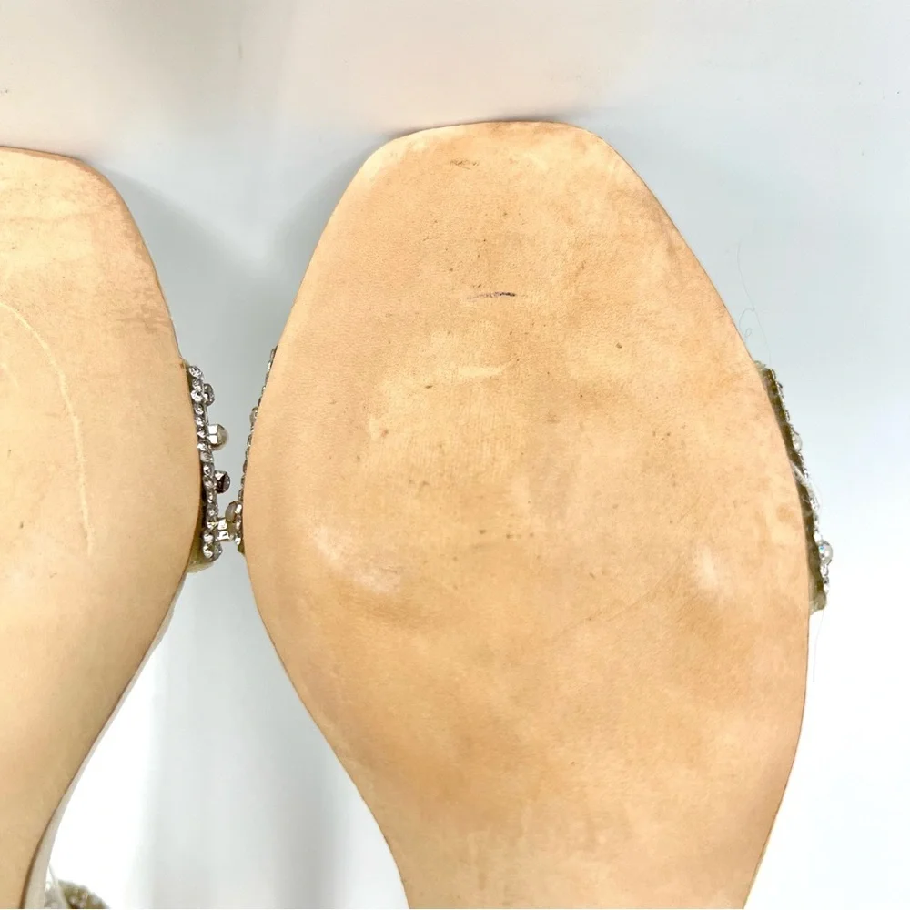Badgley Mischka Size 6.5 Kameryn‎ Ivory Satin Jeweled Dress Sandals Heels Shoes